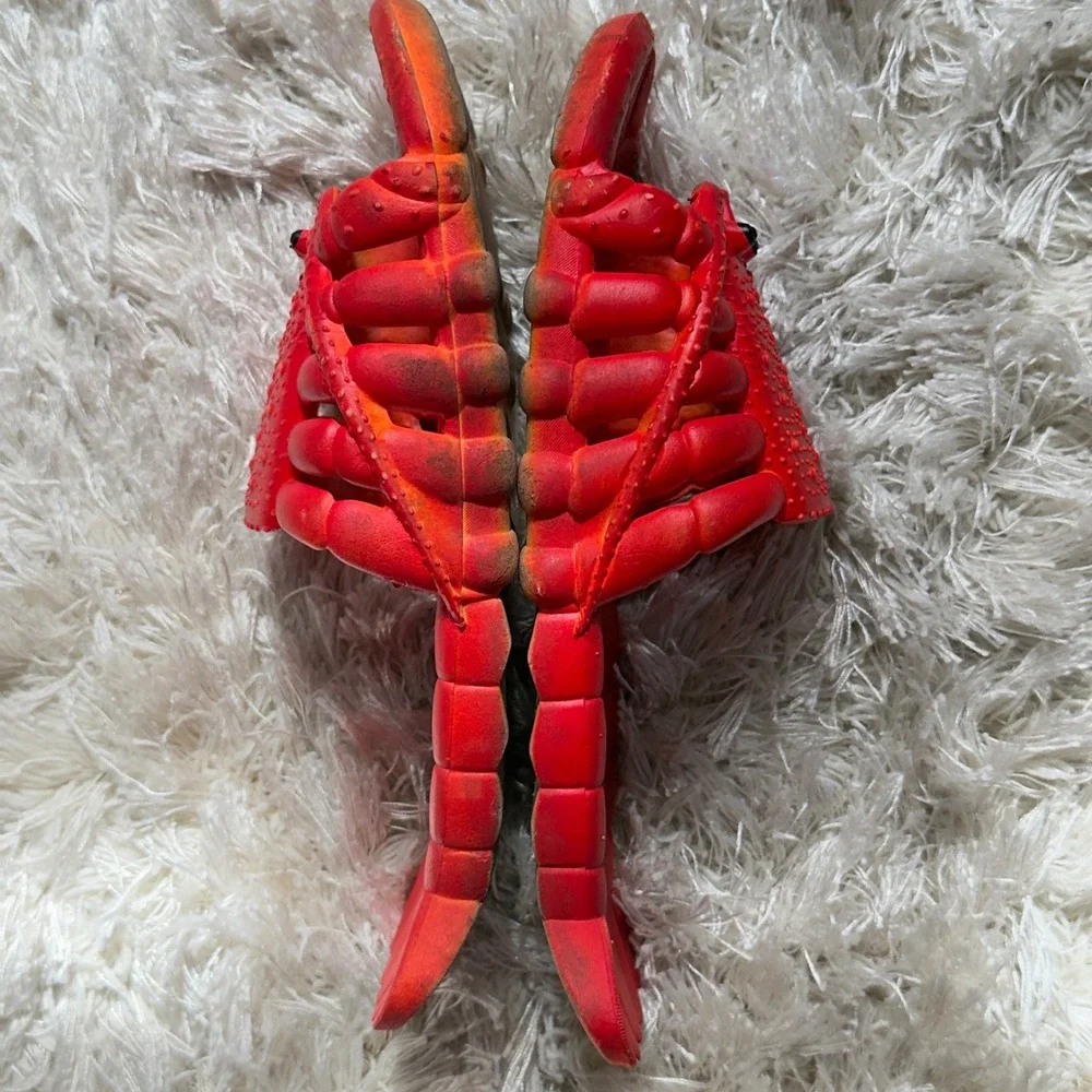 Vintage Lobster Slides Novelty Red Rubber Beach Sandals Mens 10 11 Made HongKong